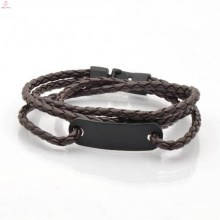 Wholesale Stainless Steel Snap Hook Clasp Leather Wrap Bracelet